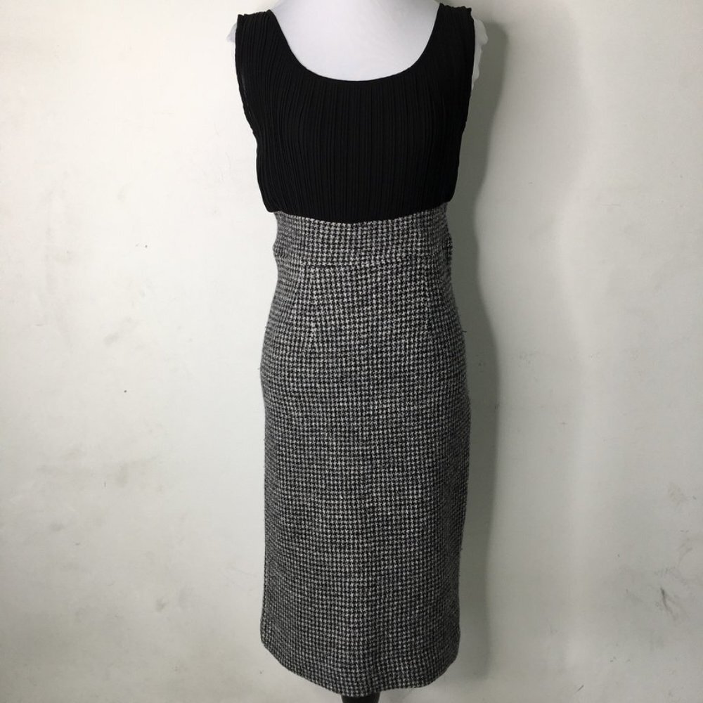 Anthropologie Sparrow Houndstooth Black White Wool Sleeveless Sheath Dress Small